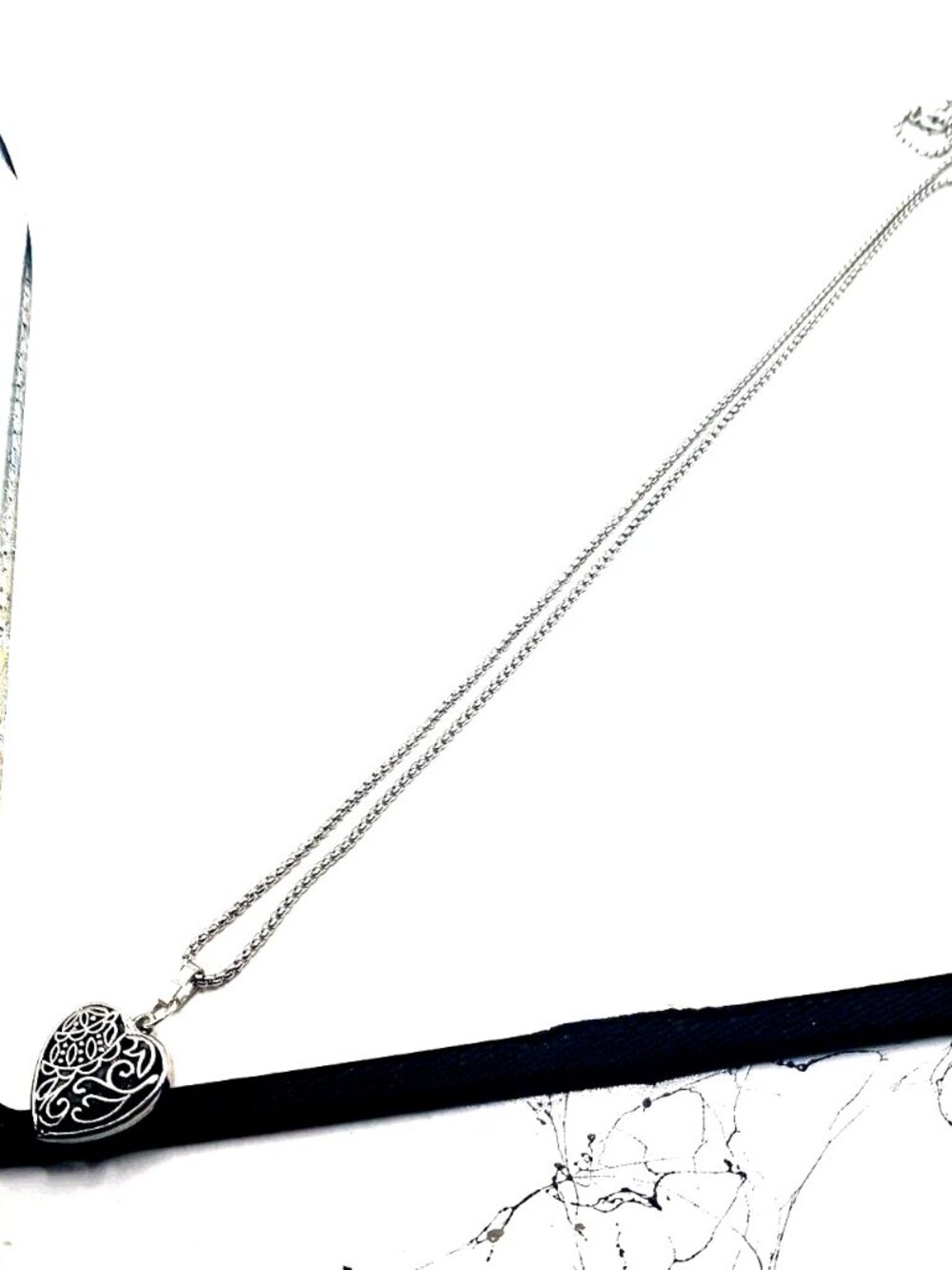Gothic Black + Silver Heart Pendant with Chain 24 Inches